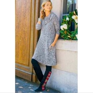 Soft Surroundings Softie Weekend Gray Long Sleeve Stretchy Midi Dress